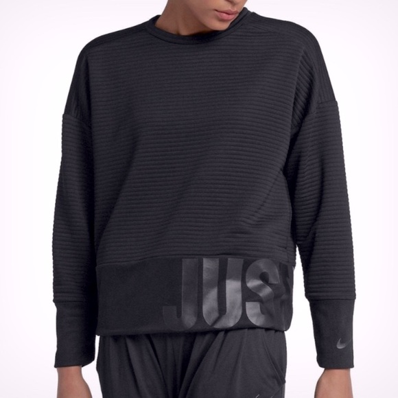 Nike Dri-Fit Black Ribbed Crew Neck Lg Pullover JUST DO IT Sweater - Picture 12 of 14